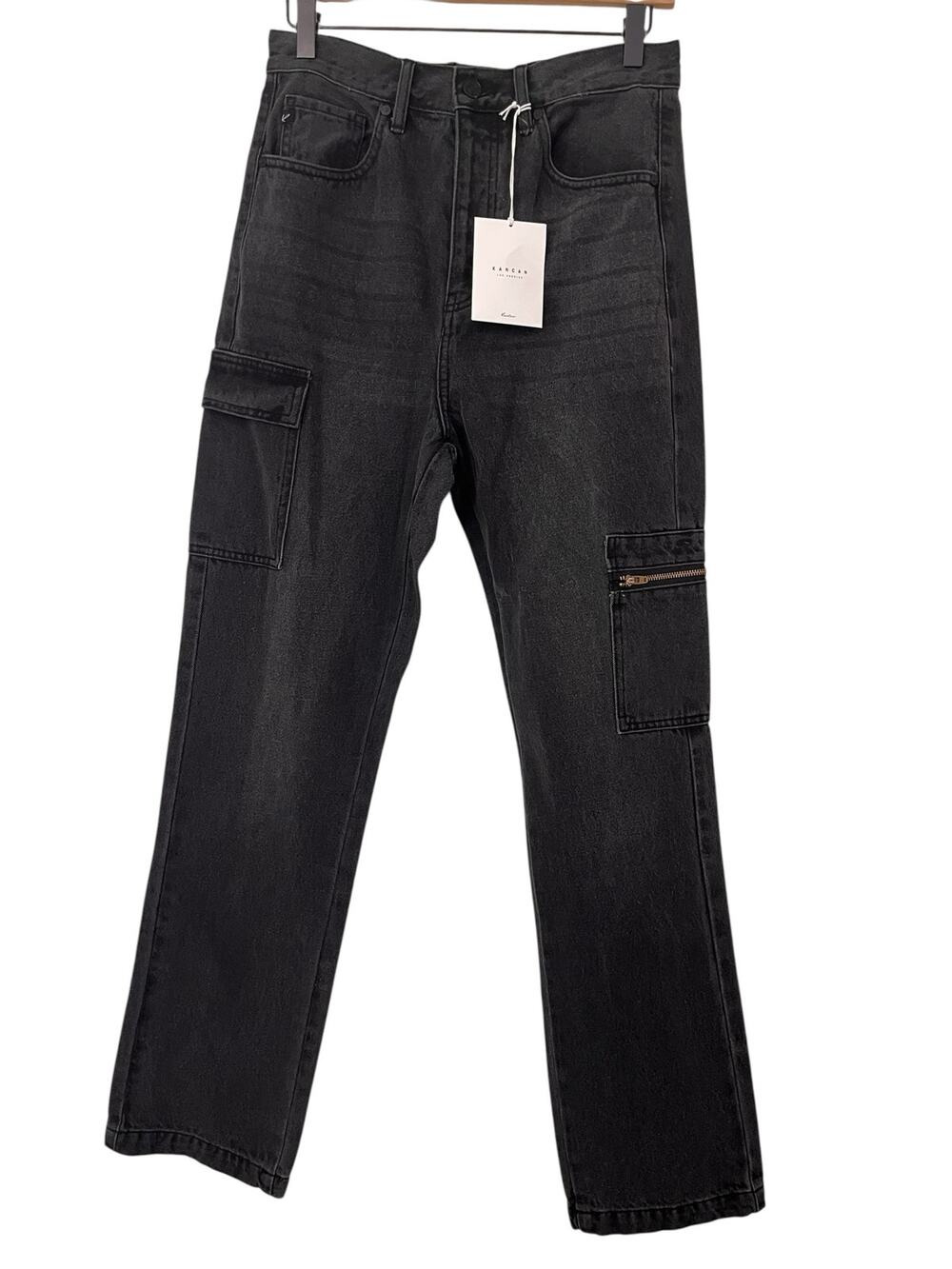 Kancan Womens Black 90s Straight Jeans Pockets Cargo Grunge Size 5 / 26